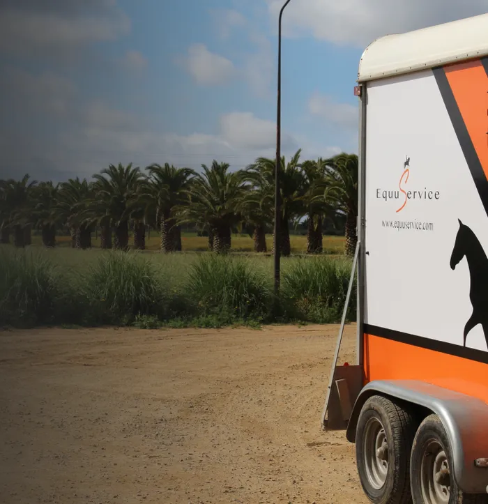 Remolque moderno de Equuservice para transporte seguro de caballos.